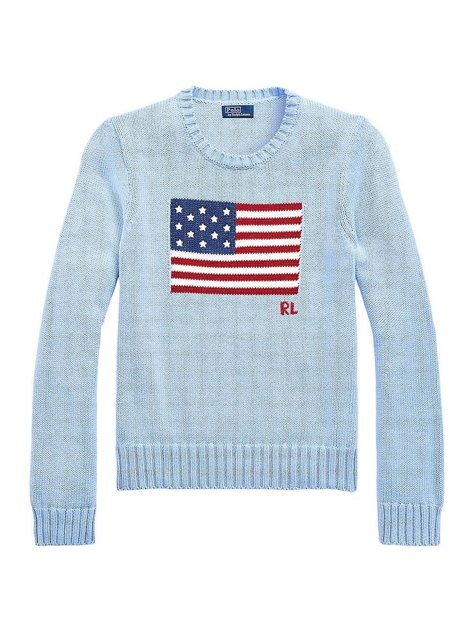 Womens American Flag Cotton Crewneck Sweater Product Image