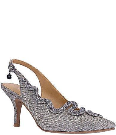 J. Renee Fedosia Glitter Fabric Rhinestone Embellished Snake Slingback Pumps Product Image