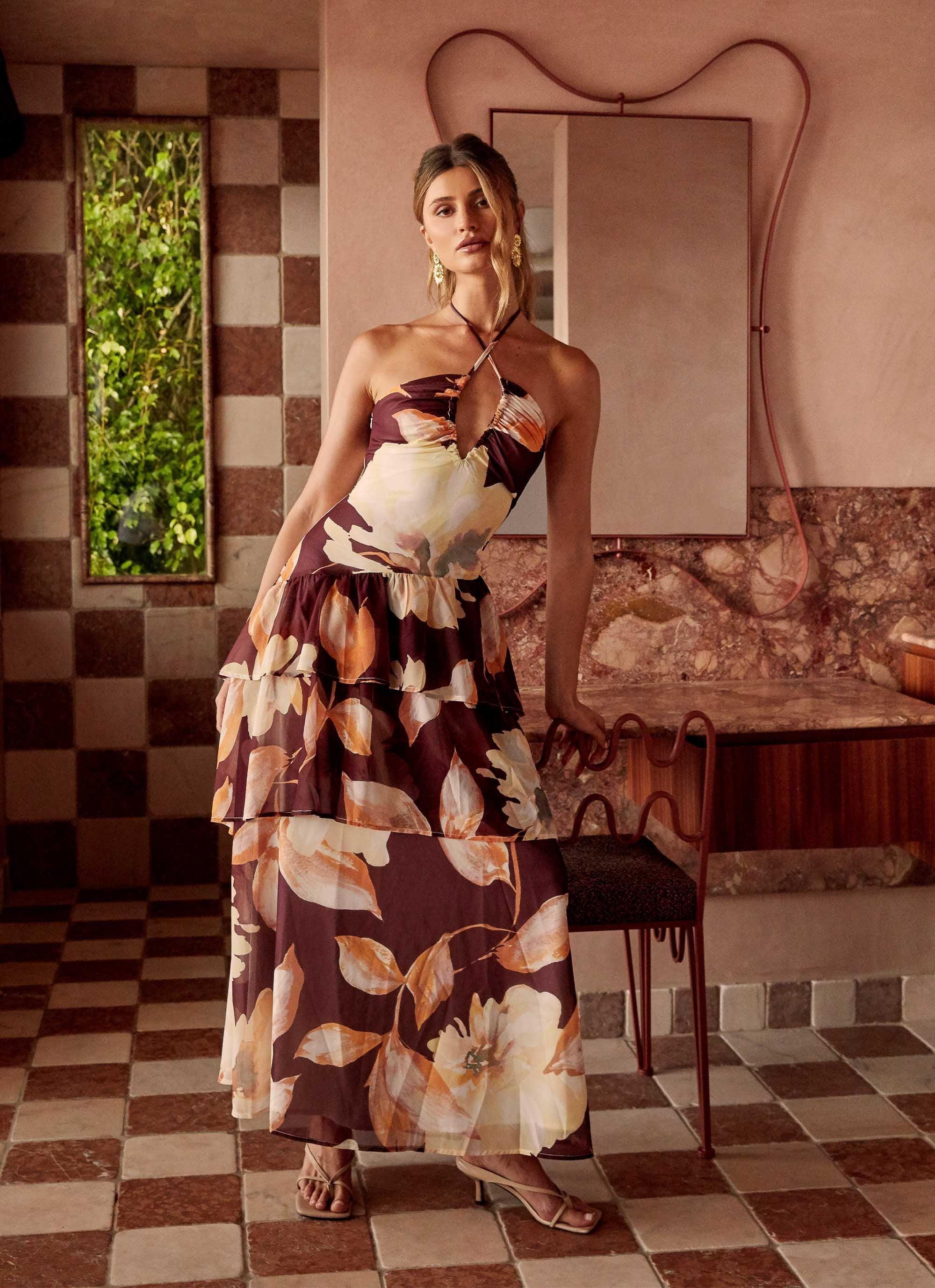 Sunset Chaser Maxi Dress - Brown Floral Product Image