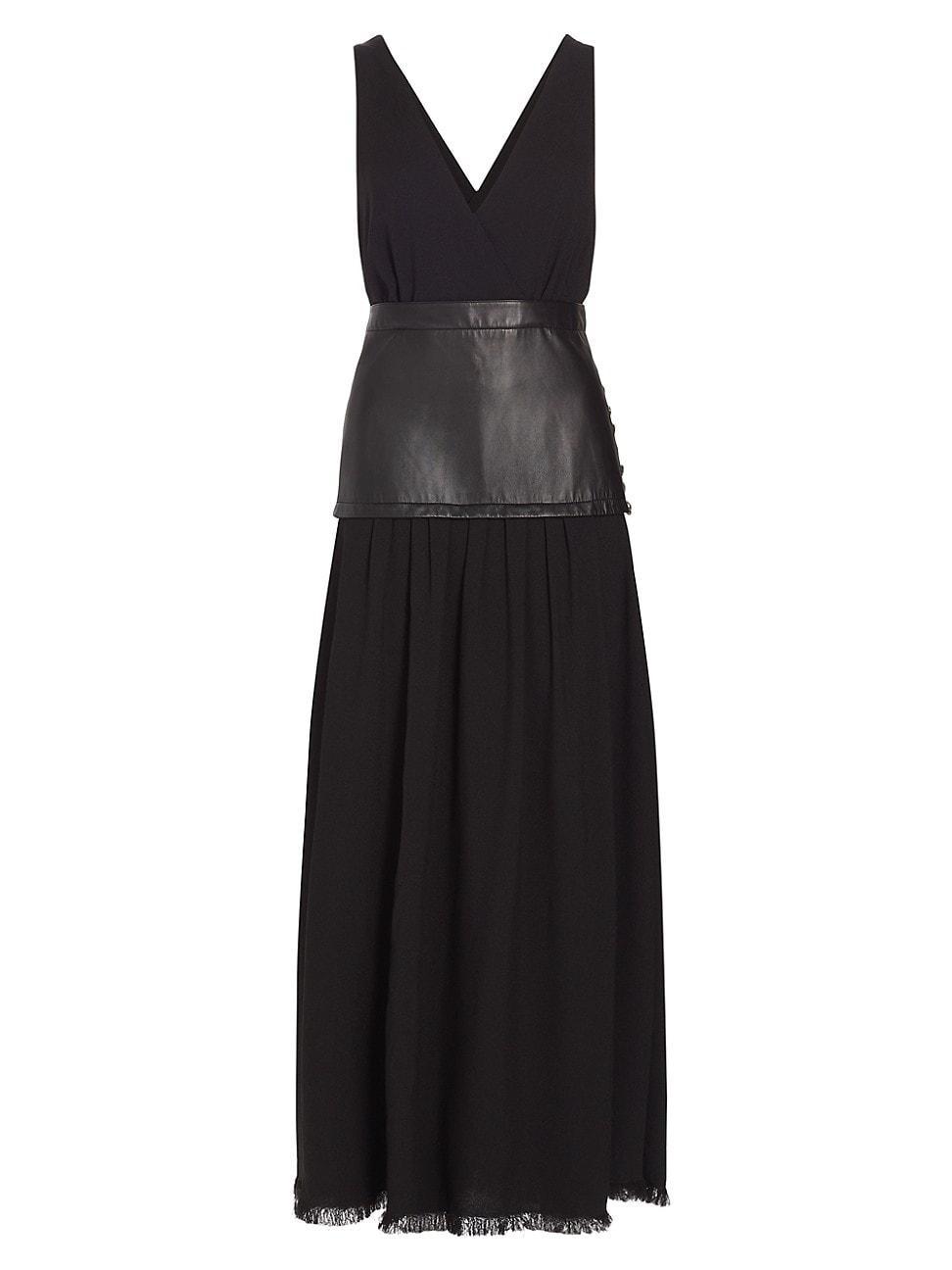 Womens Leather-Inset Crepe Maxi Dress Product Image