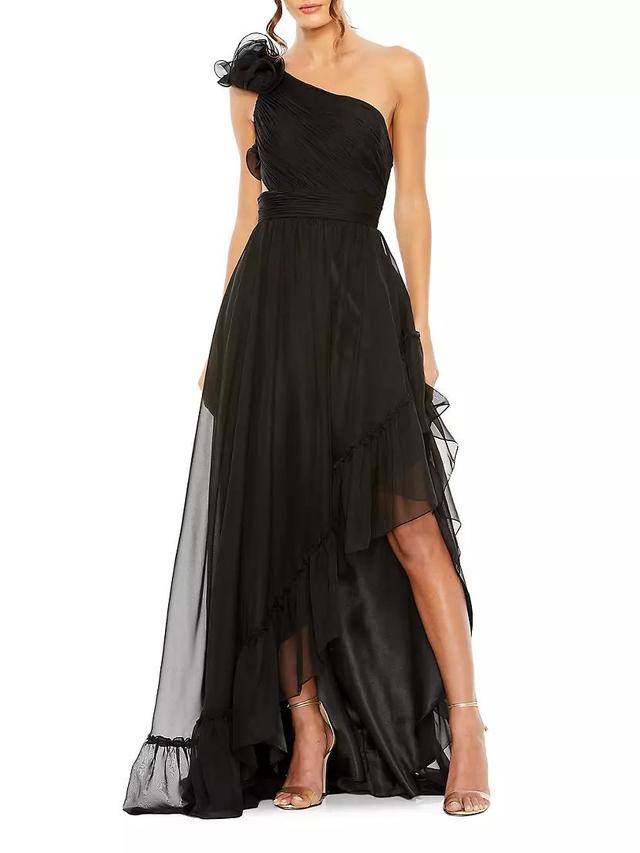 Womens One-Shoulder Asymmetric Chiffon Gown Product Image