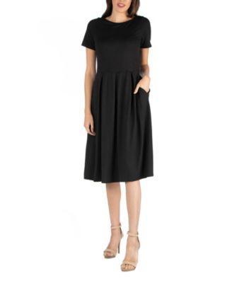 24seven Comfort Apparel Womens Midi Dress with Short Sleeves and Pocket Detail Product Image