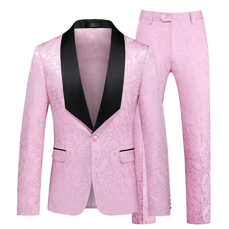 Set: Shawl Lapel Paisley Print Single-Button Blazer + Tapered Dress Pants Product Image