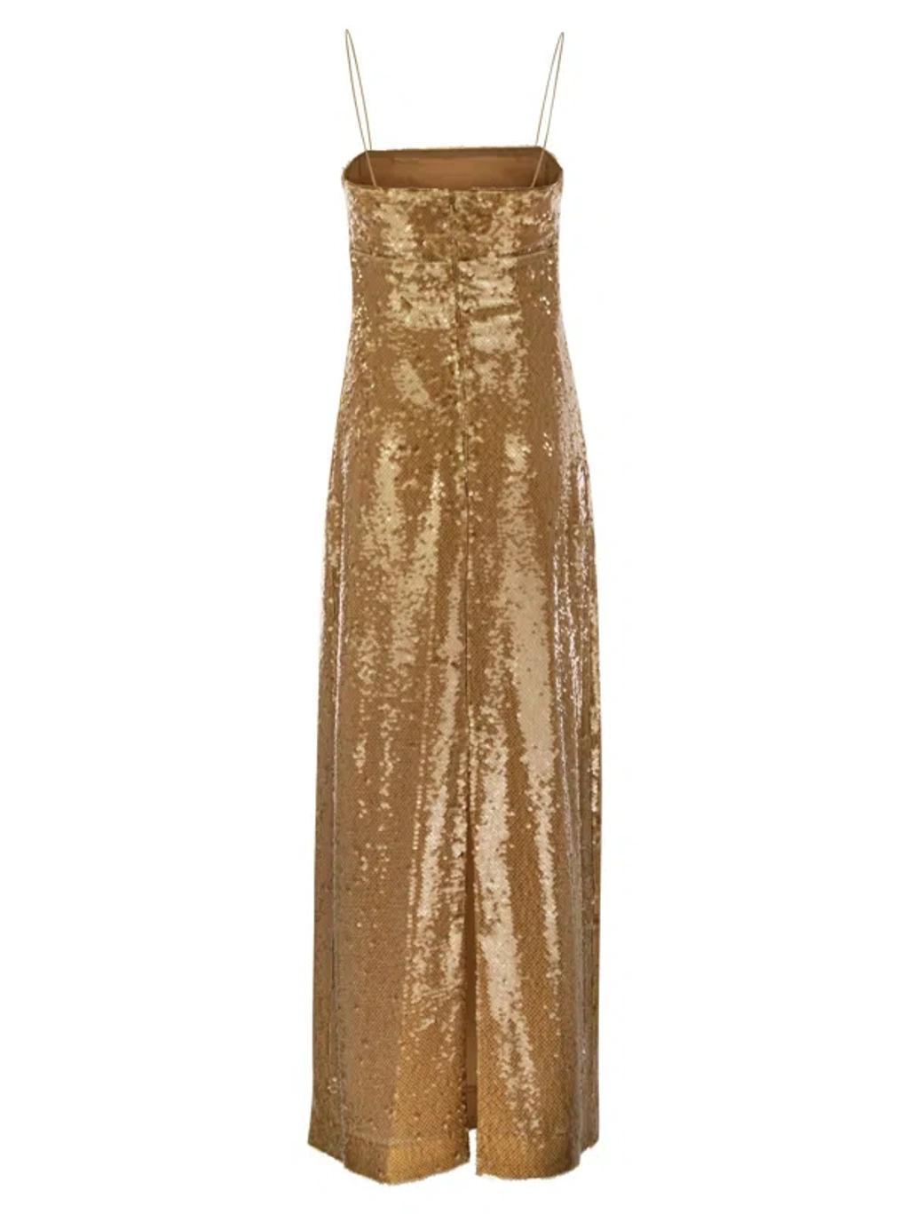 Studio Orange Sequined Sheath Dress In Hazelnut Product Image