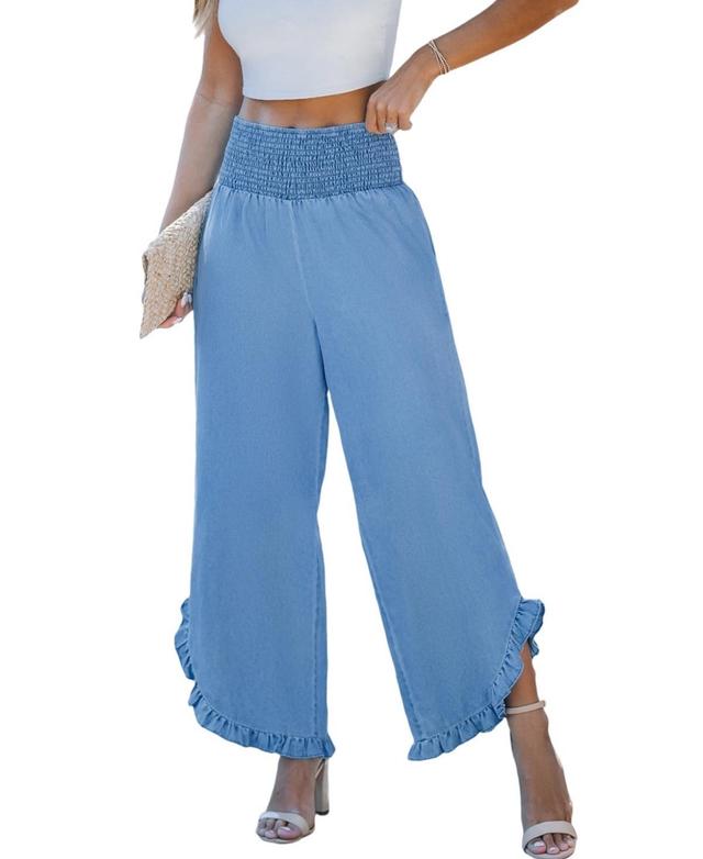 Cupshe Womens Straight Leg Ruffle Cuff Pants - Light Product Image