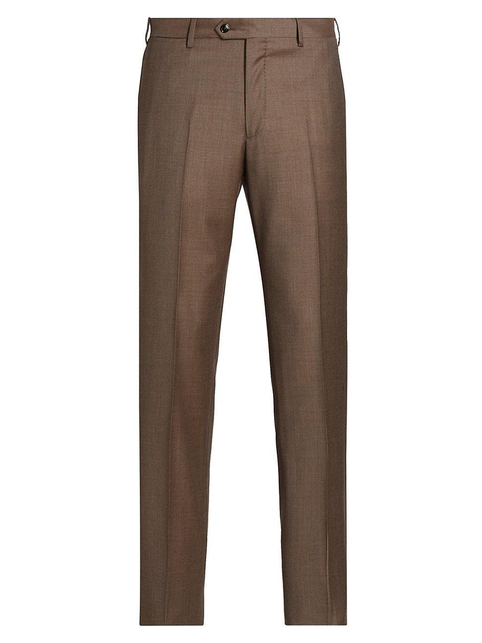 Mens Textured Solid Wool Trousers Product Image