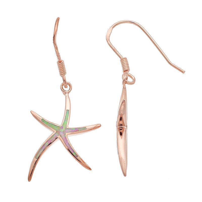 14k Rose Gold Over Silver Lab-Created Pink Opal Starfish Drop Earrings, Womens Product Image