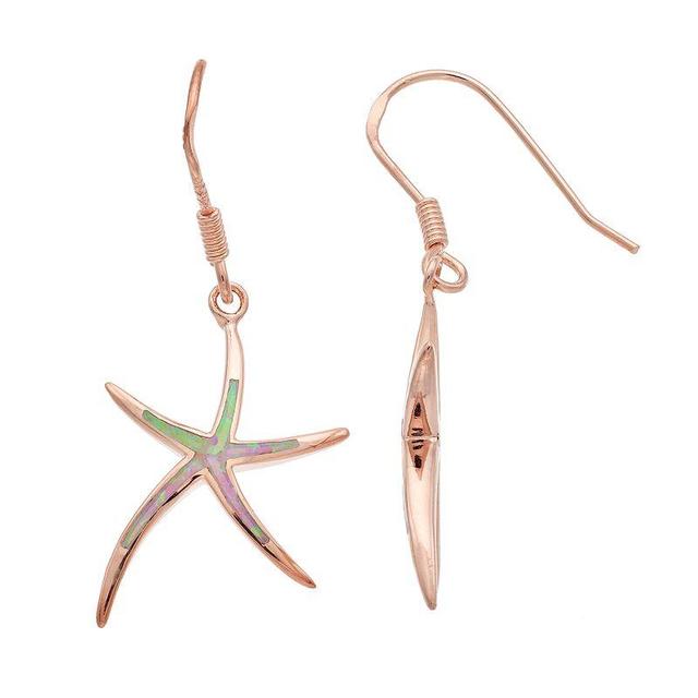 14k Rose Gold Over Silver Lab-Created Pink Opal Starfish Drop Earrings, Womens, Pink Tone Product Image