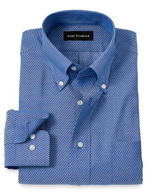 Non-Iron Cotton Diagonal Stripe Dress Shirt - Blue Product Image