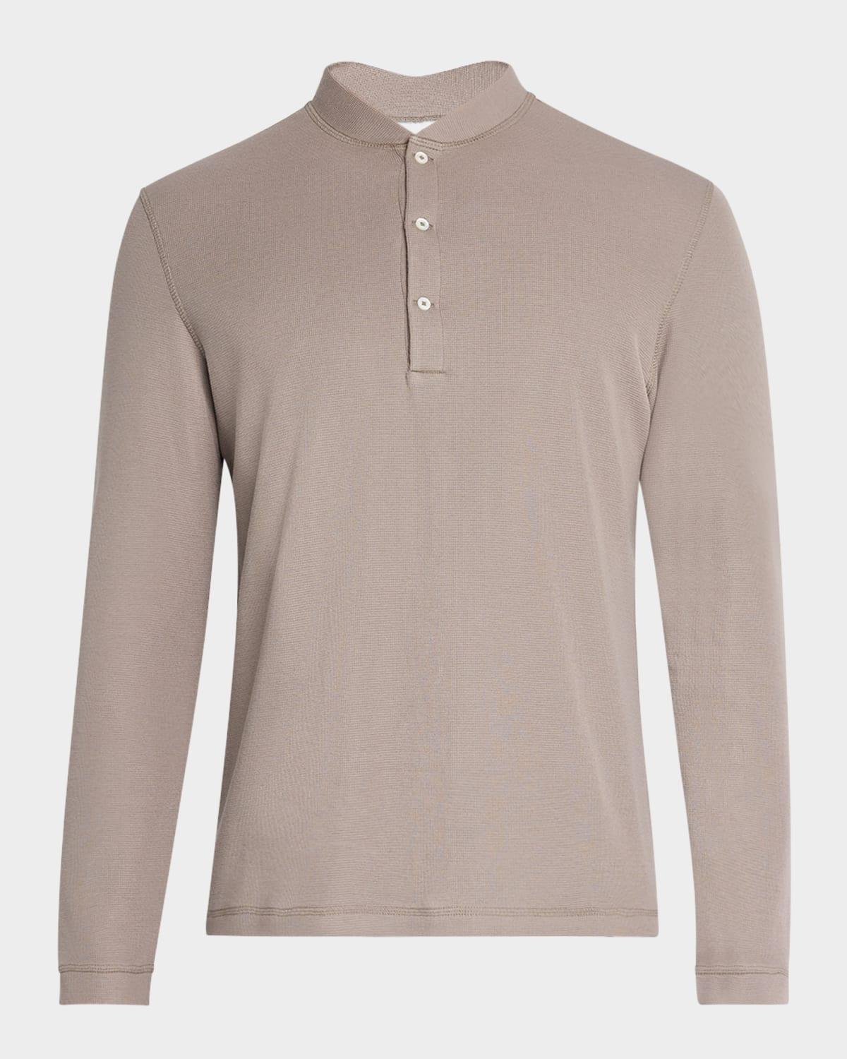 Mens Cotton and Silk Long-Sleeve Polo Shirt Product Image