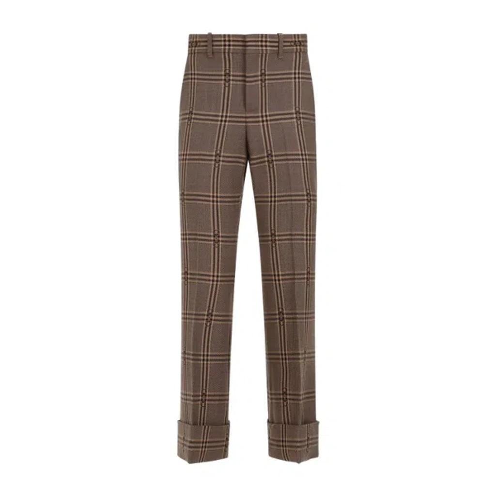 Horsebit Check Wool Trousers In Brown Product Image