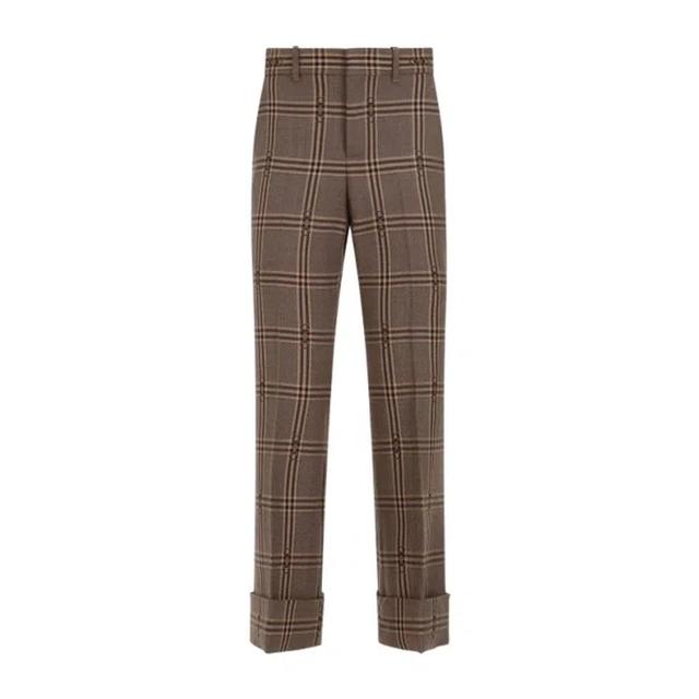 Horsebit Check Wool Trousers In Brown Product Image