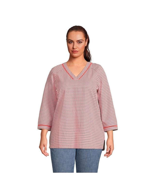 Plus Size Lands End 3/4 Sleeve V Neck Tunic Top, Womens Product Image