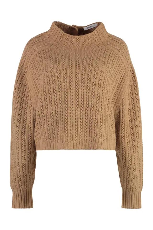 Cropped Back-buttoned Sweater In Camel Product Image