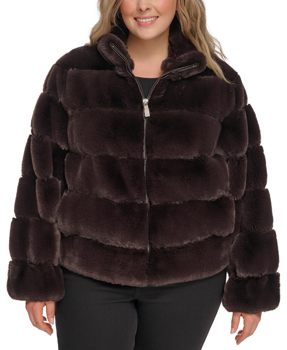 Calvin Klein Womens Plus Size Faux-Fur Coat Product Image