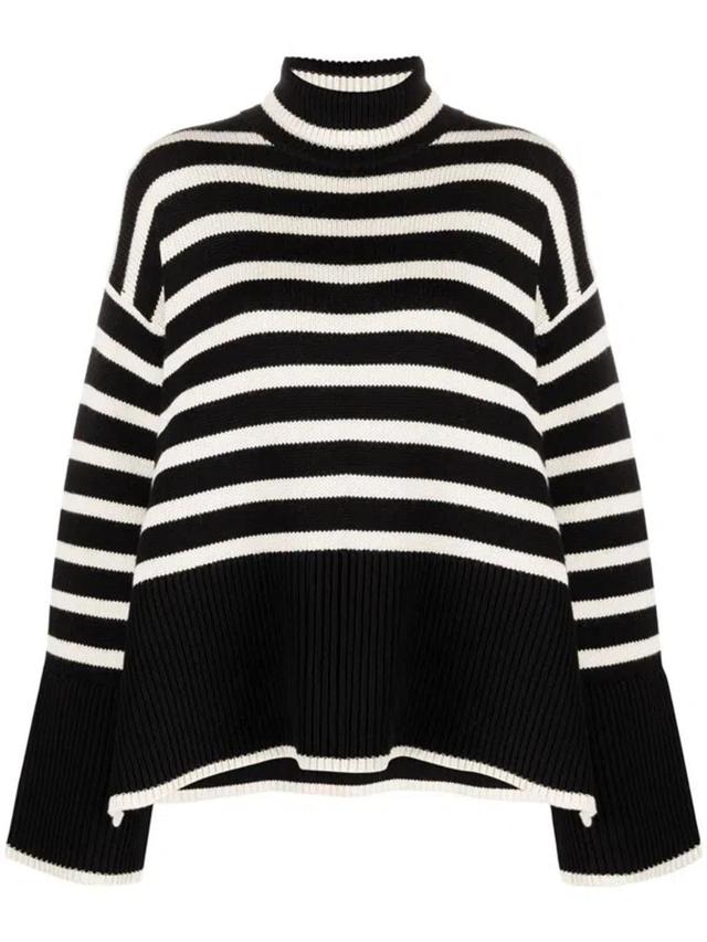 Striped Wool Turtle-neck Sweater In Black Product Image