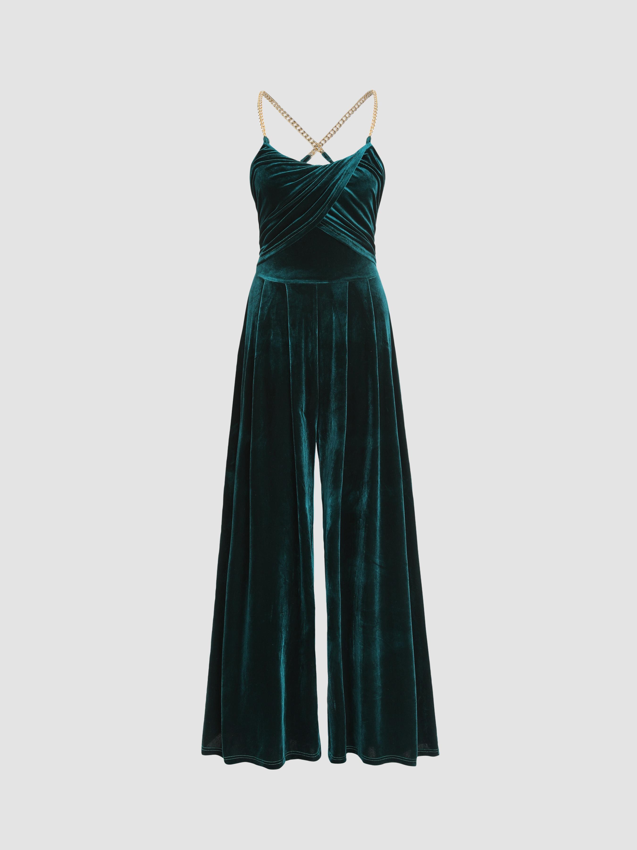 Solid Velvet Scoop Neckline Sleeveless Ruched Jumpsuit Product Image