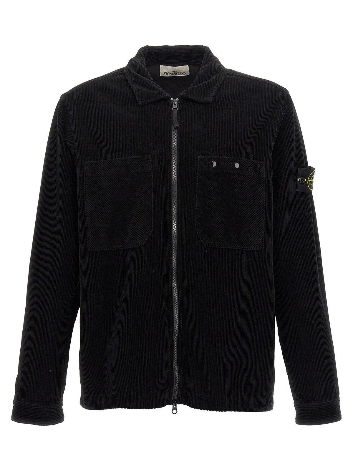 STONE ISLAND Velvet Overshirt Shirt, Blouse In Black Product Image