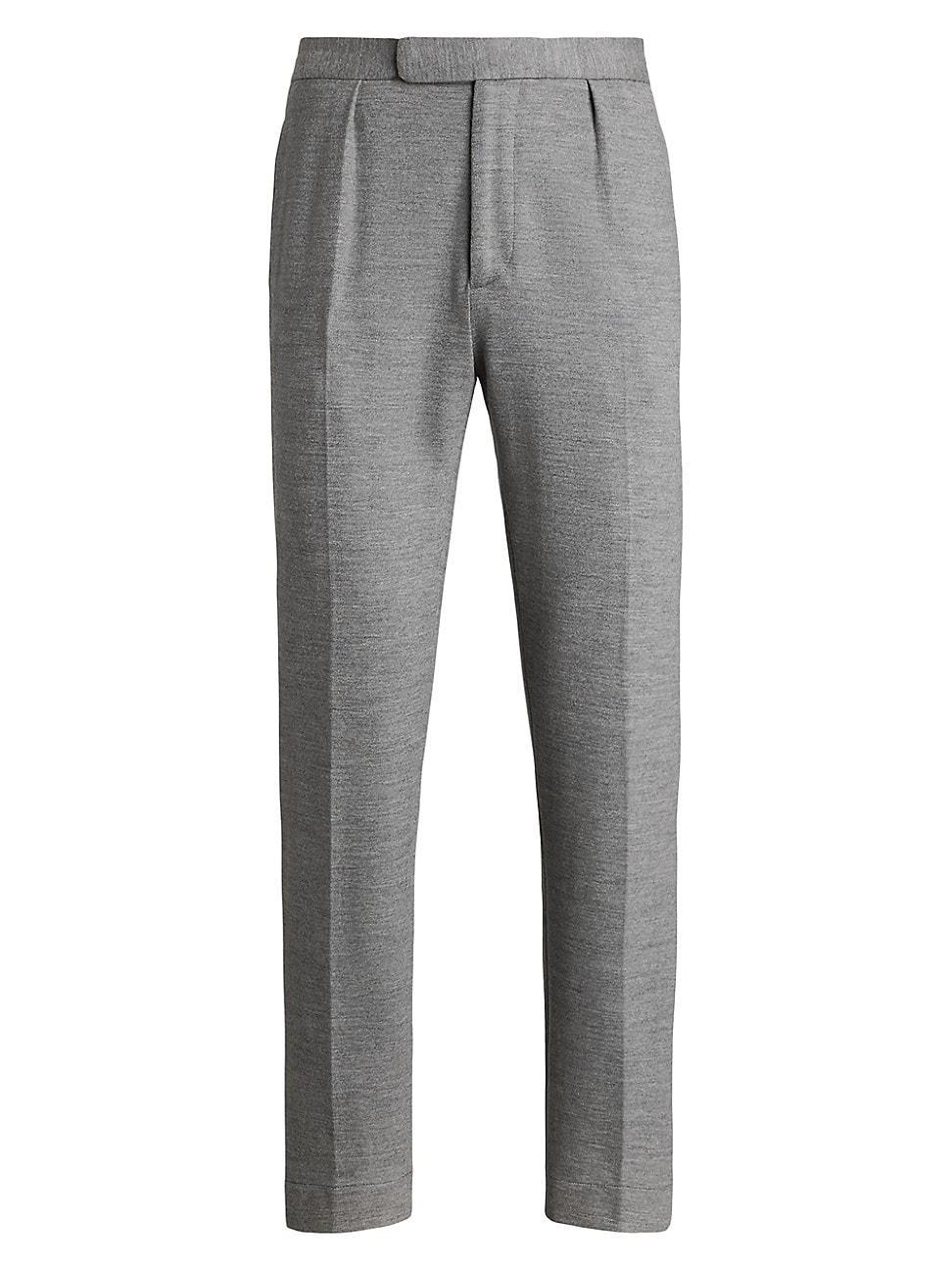 Mens Pleated Cotton-Blend Trousers Product Image