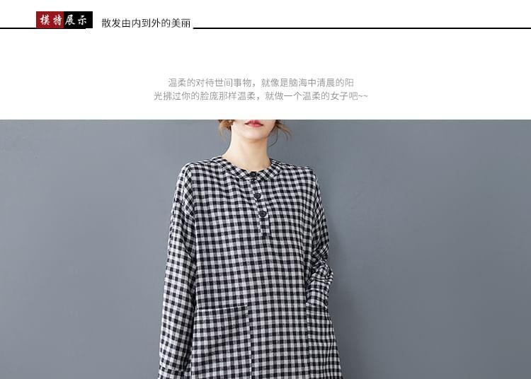 Long-Sleeve Plaid Midi Shirt Dress Product Image