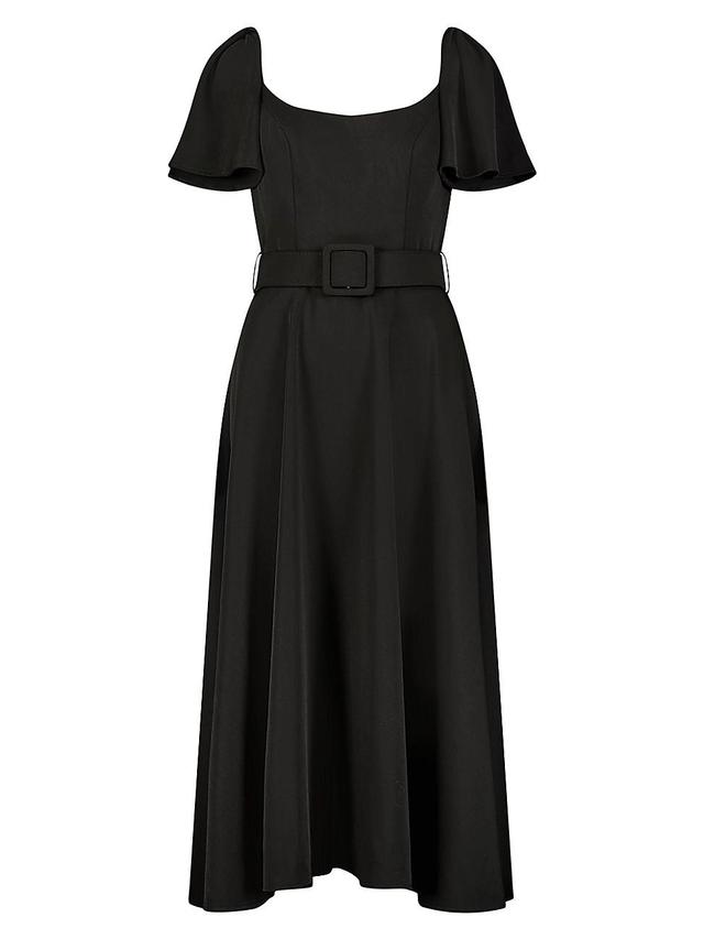 Womens Crepe Ruffled-Sleeve Midi-Dress Product Image