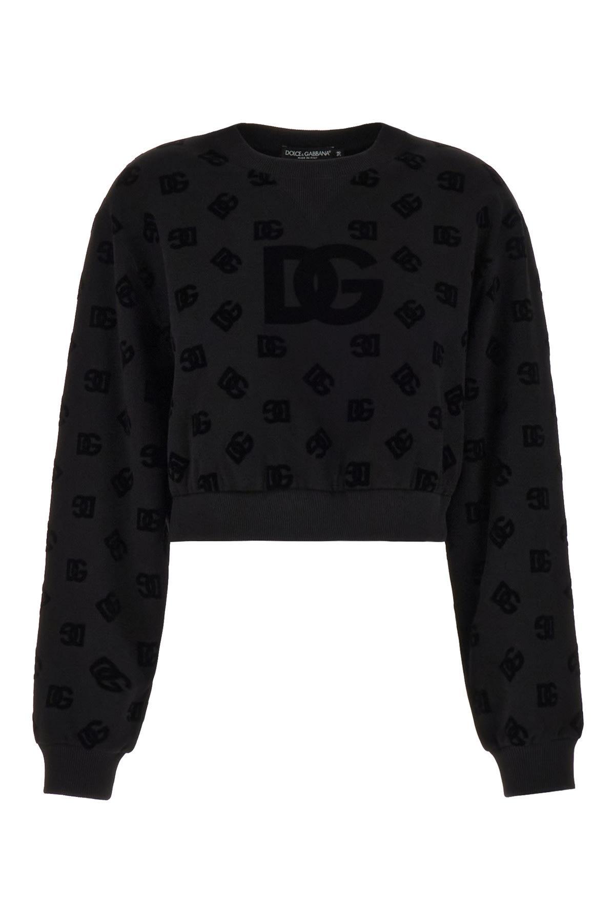 DOLCE & GABBANA Women's Logo Crewneck Crop Sweatshirt In Black Product Image