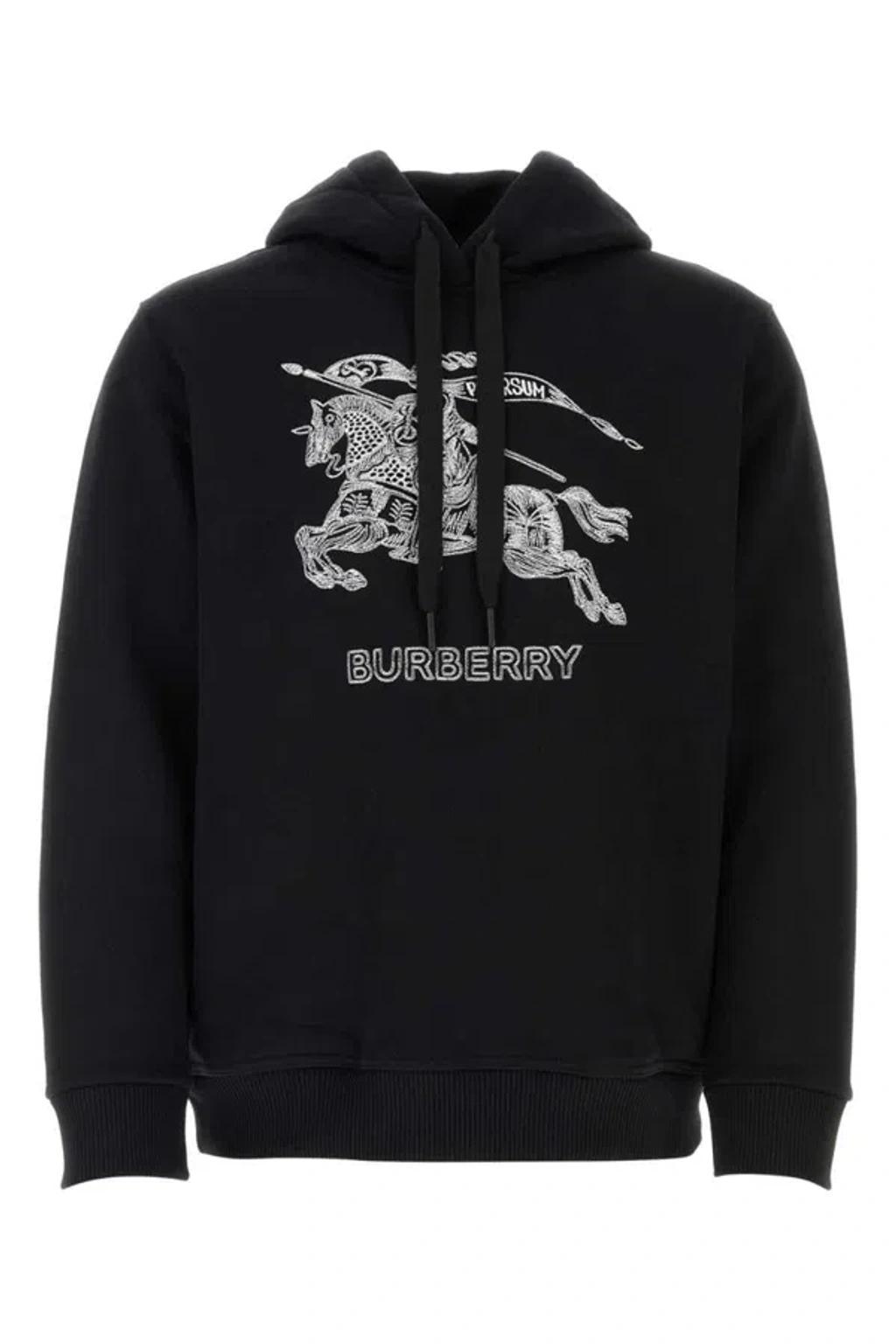 Graphic Print Hooded Sweatshirt With Ribbed Cuffs In Black Product Image