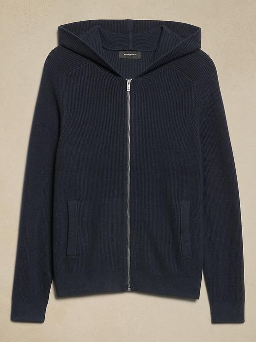 Cotton-Blend Ribbed Zip Hoodie Sweater Product Image