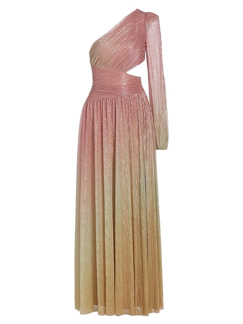 Womens Metallic Ombr One-Shoulder Maxi Dress Product Image