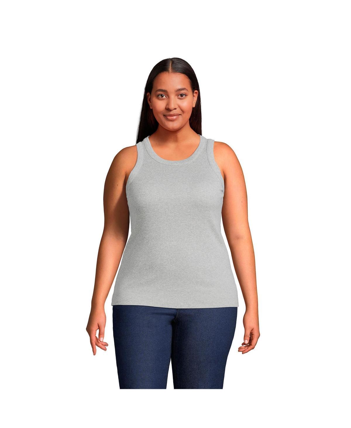 Plus Size Lands End Ribbed Crewneck Tank Top, Womens Product Image