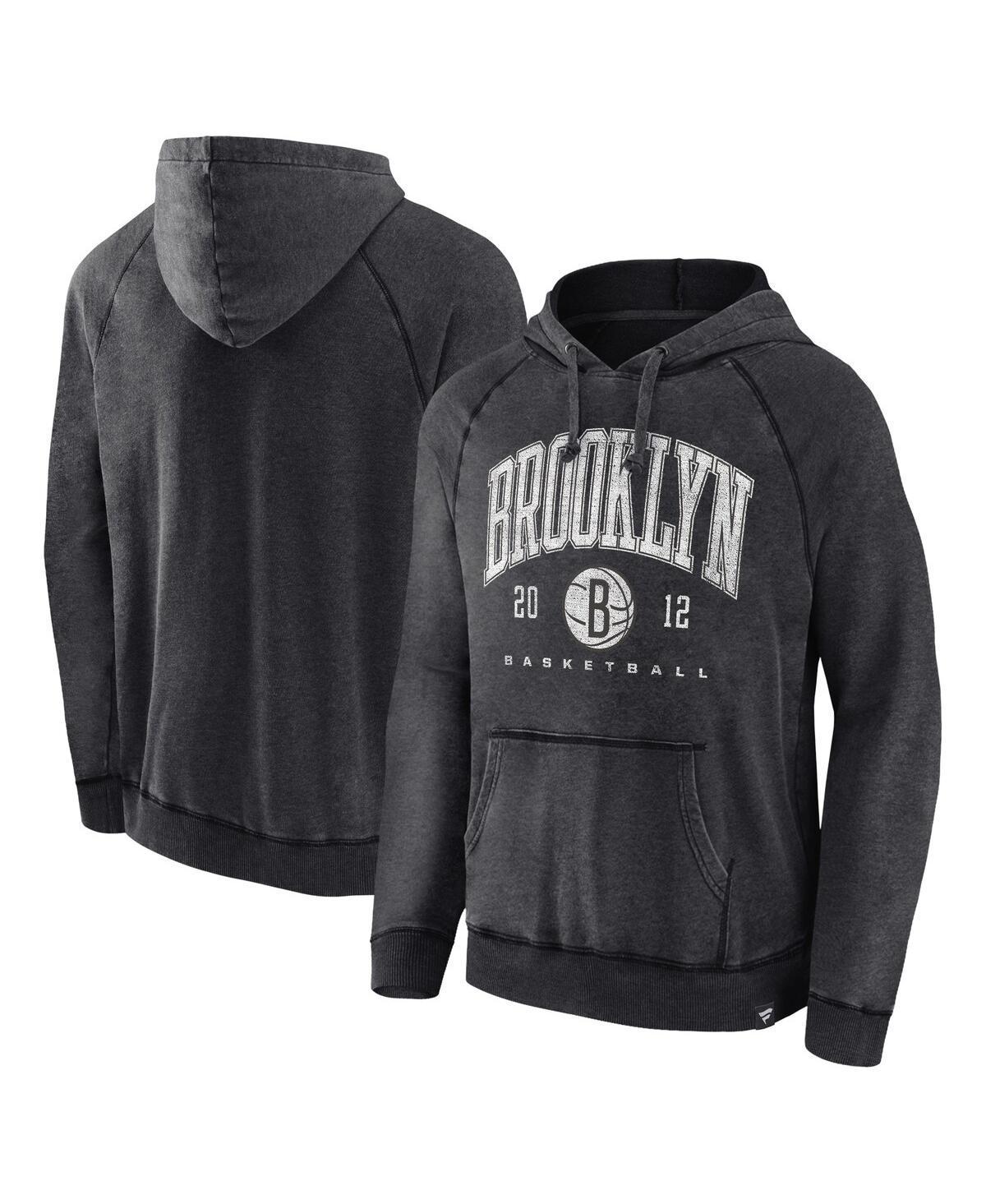 Mens Fanatics Heather Charcoal Distressed Brooklyn Nets Foul Trouble Snow Wash Raglan Pullover Hoodie Product Image