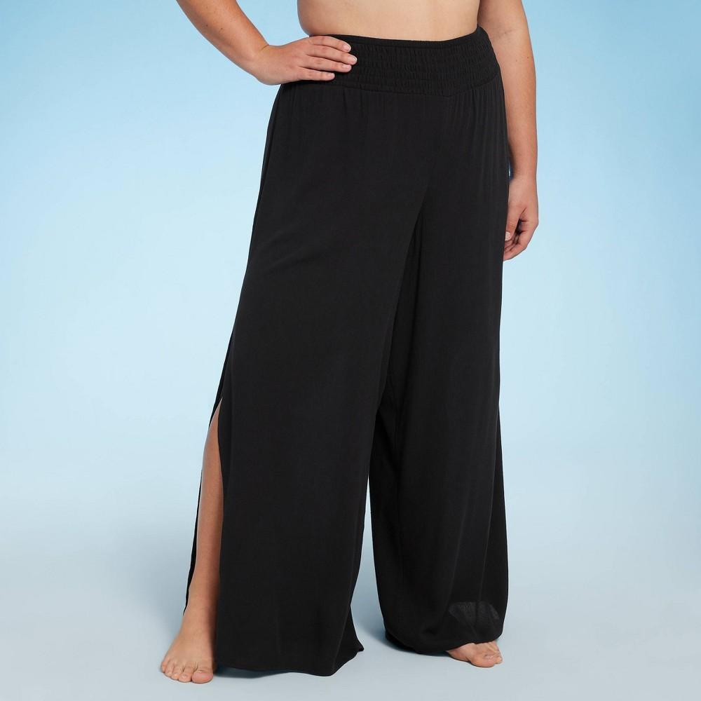 Womens Smocked Waist Side Slit Cover Up Pants - Shade & Shore Black Product Image