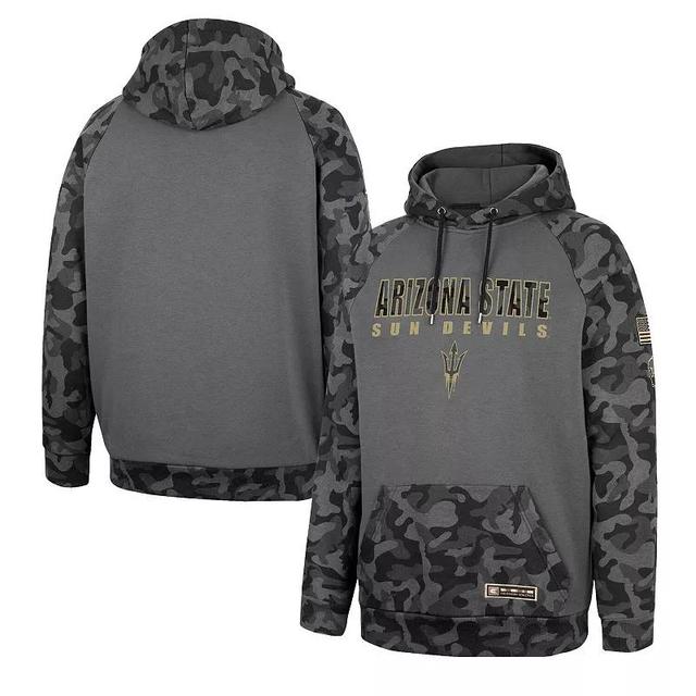 Mens Colosseum Charcoal Arizona State Sun Devils OHT Military Appreciation Camo Stack Raglan Pullover Hoodie Product Image