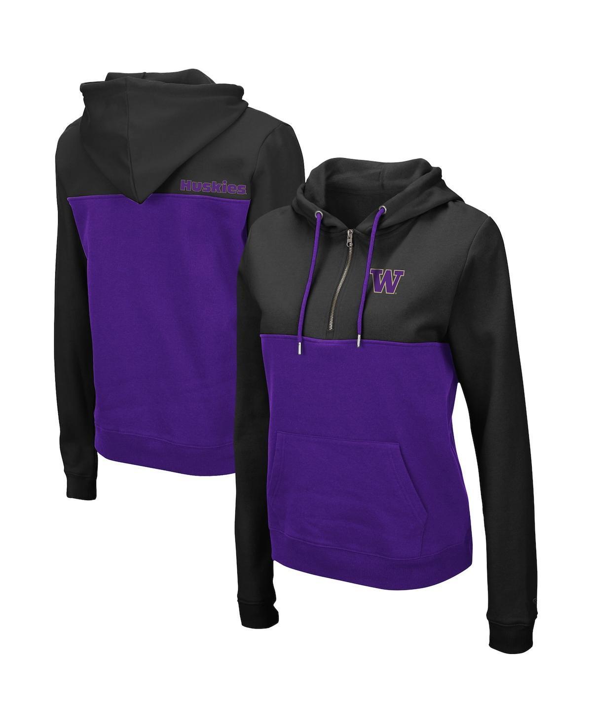 Womens Colosseum Black and Purple Washington Huskies Aidan Half-Zip Hoodie - Black Product Image