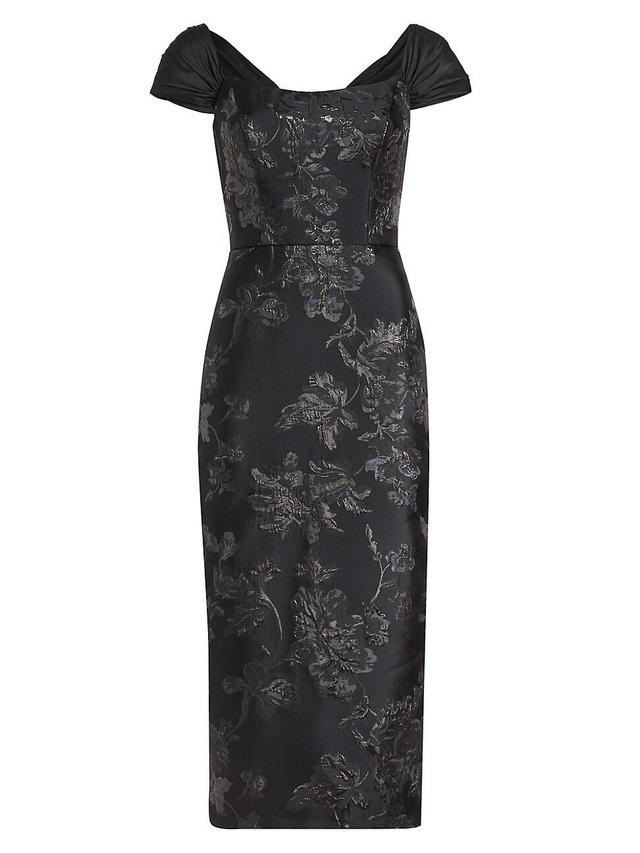 Amsale Floral Off the Shoulder Brocade Cocktail Dress Product Image