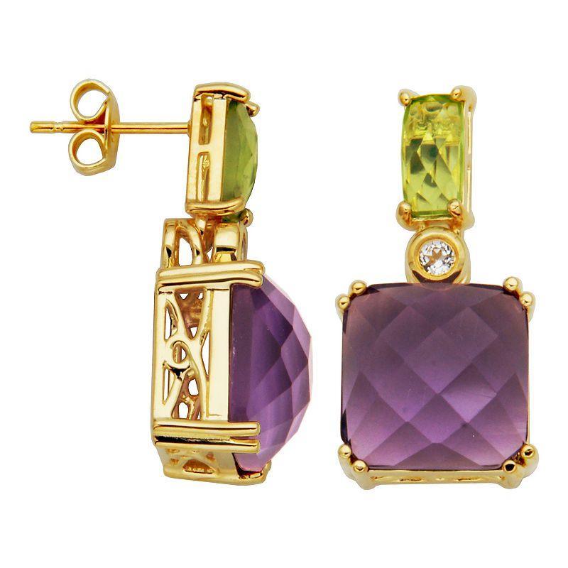 18k Gold Over Sterling Silver Amethyst and Peridot Drop Earrings, Womens, Purple Product Image