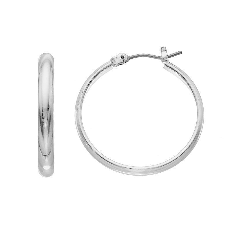 Nine West Silver Tone Tube Hoop Earrings, Womens Product Image