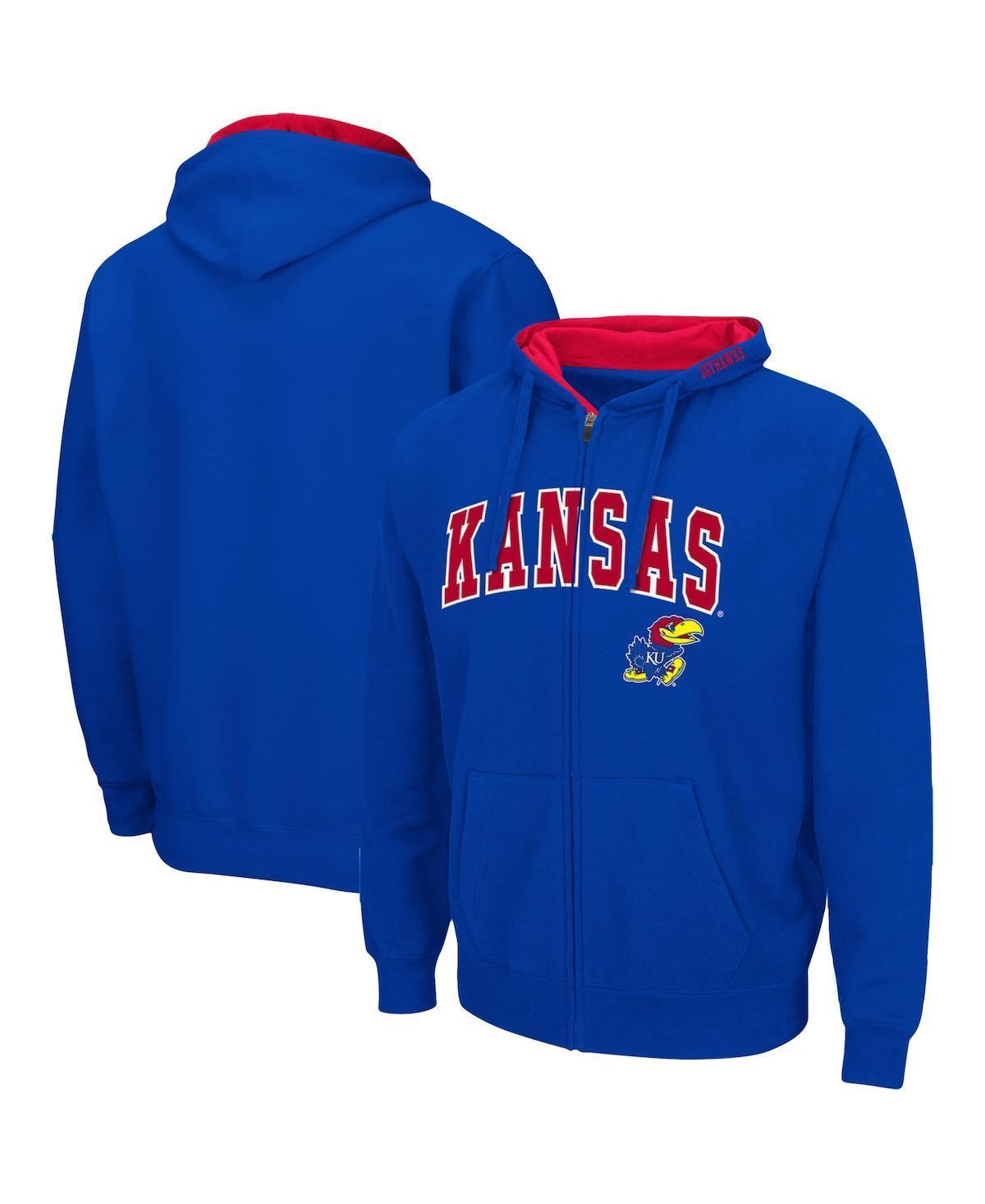 Mens Colosseum Royal Kansas Jayhawks Arch & Logo 3.0 Full-Zip Hoodie Blue Product Image