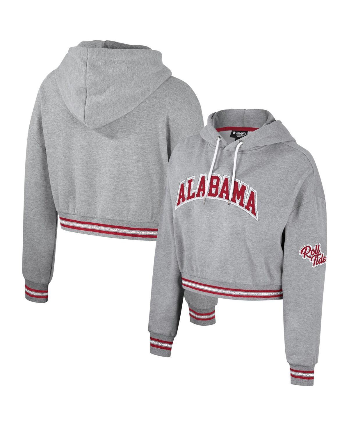 Womens The Wild Collective Heather Gray Alabama Crimson Tide Cropped Shimmer Pullover Hoodie Product Image