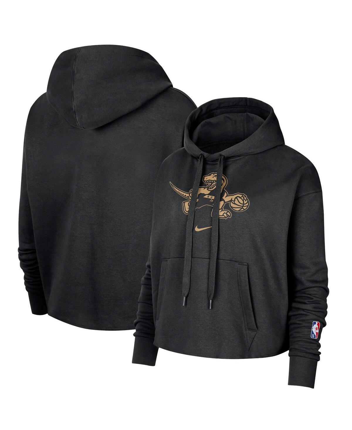 Womens Nike Black Toronto Raptors 2021/22 City Edition Essential Logo Cropped Pullover Hoodie Product Image