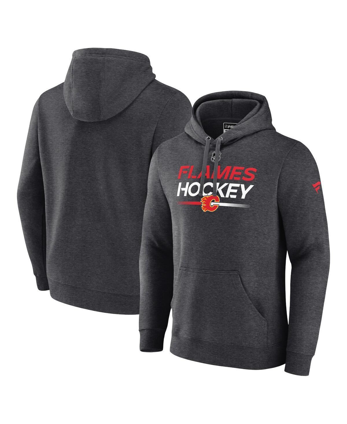 Mens Fanatics Heather Charcoal Calgary Flames Authentic Pro Pullover Hoodie Product Image