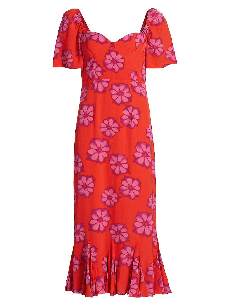 Womens Ramona Floral Godet-Hem Midi-Dress Product Image