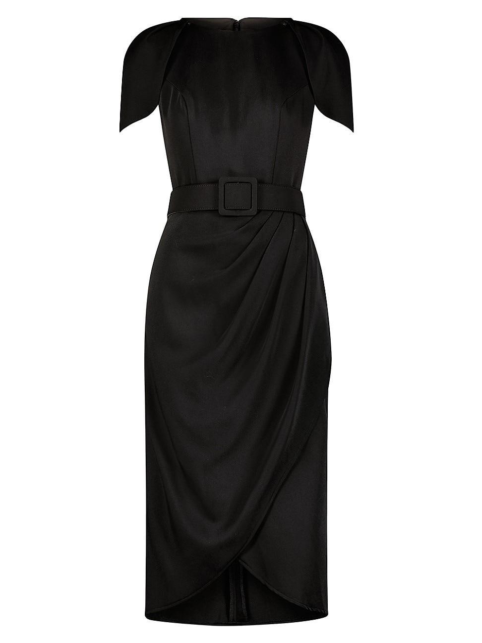 Womens Crepe Belted Tulip-Hem Midi-Dress Product Image