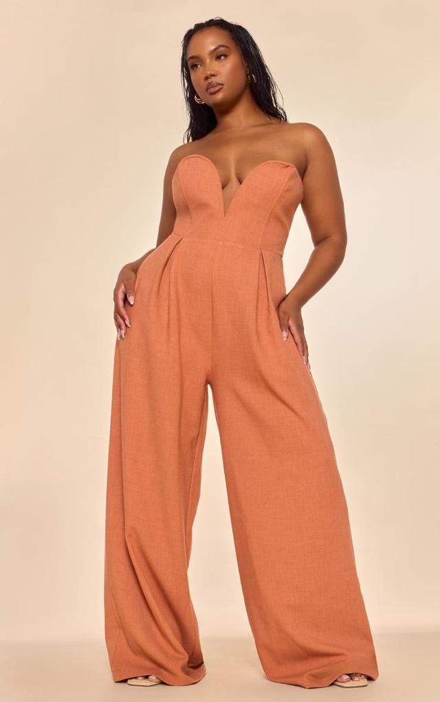 PLT Label Plus Rust Plunge Wide Leg Jumpsuit Product Image