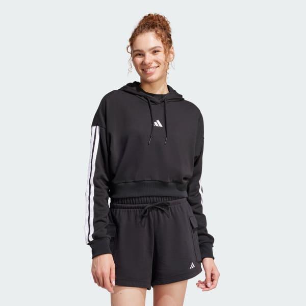 Essentials 3-Stripes French Terry Crop Hoodie Product Image