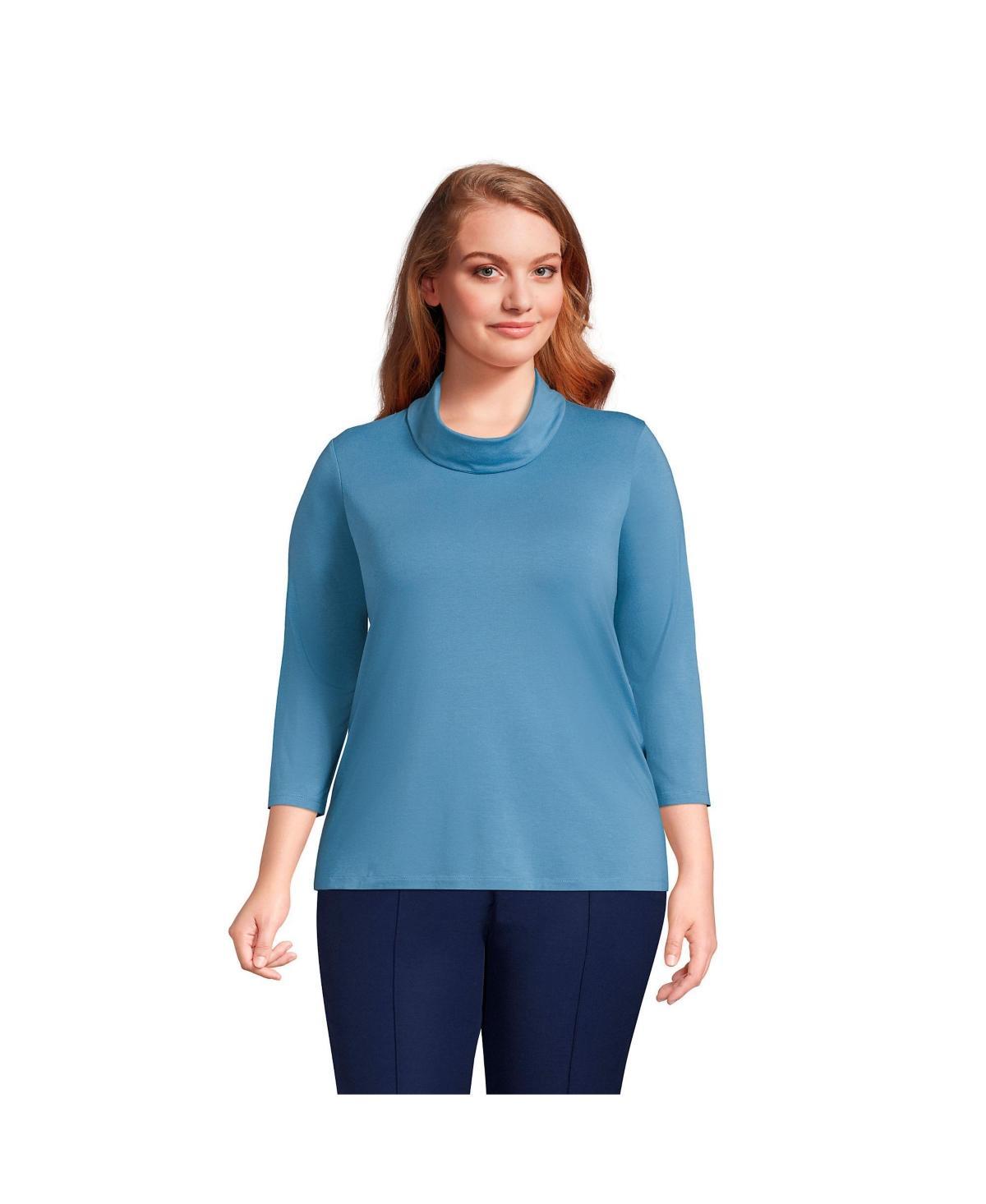 Lands End Plus Size 3/4 Sleeve Light Weight Jersey Cowl Neck Top Product Image