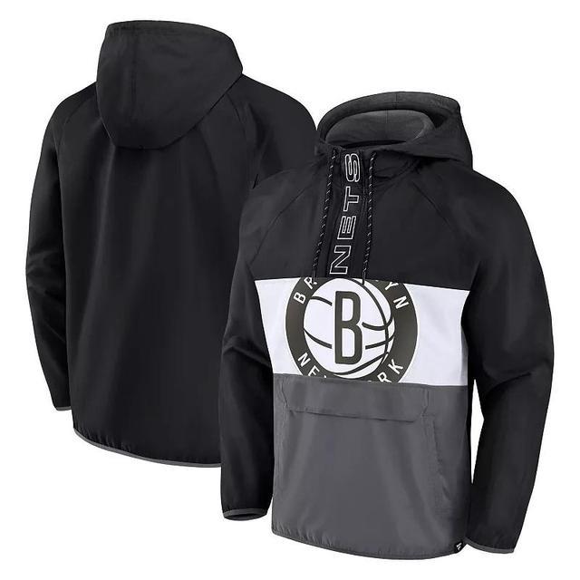 Mens Fanatics Branded /Gray Brooklyn Nets Anorak Flagrant Foul Color-Block Raglan Hoodie Half-Zip Jacket Product Image