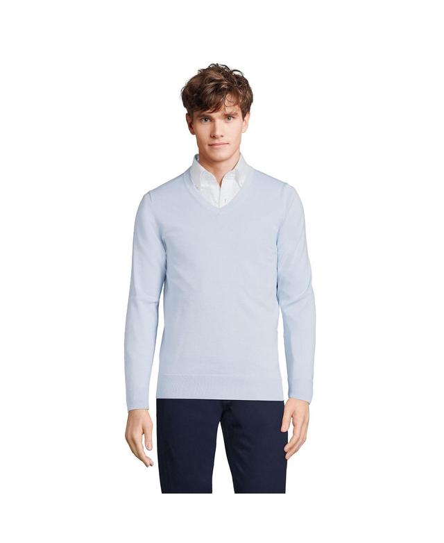 Lands End Mens Classic Fit Fine Gauge Supima Cotton V-neck Sweater Product Image