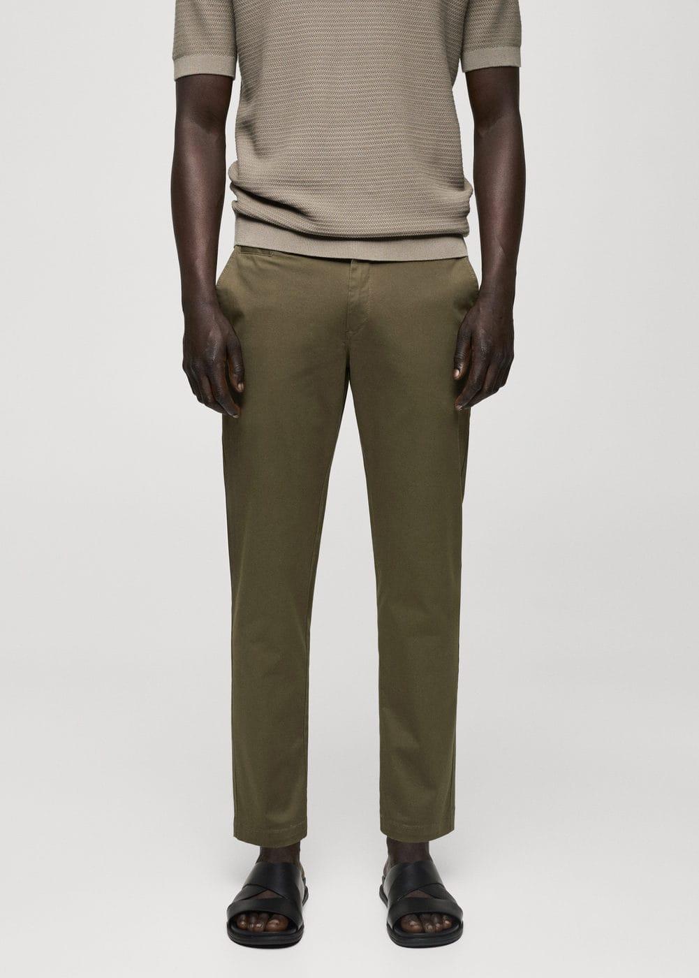 MANGO MAN - Cotton tapered crop pants medium greenMen Product Image