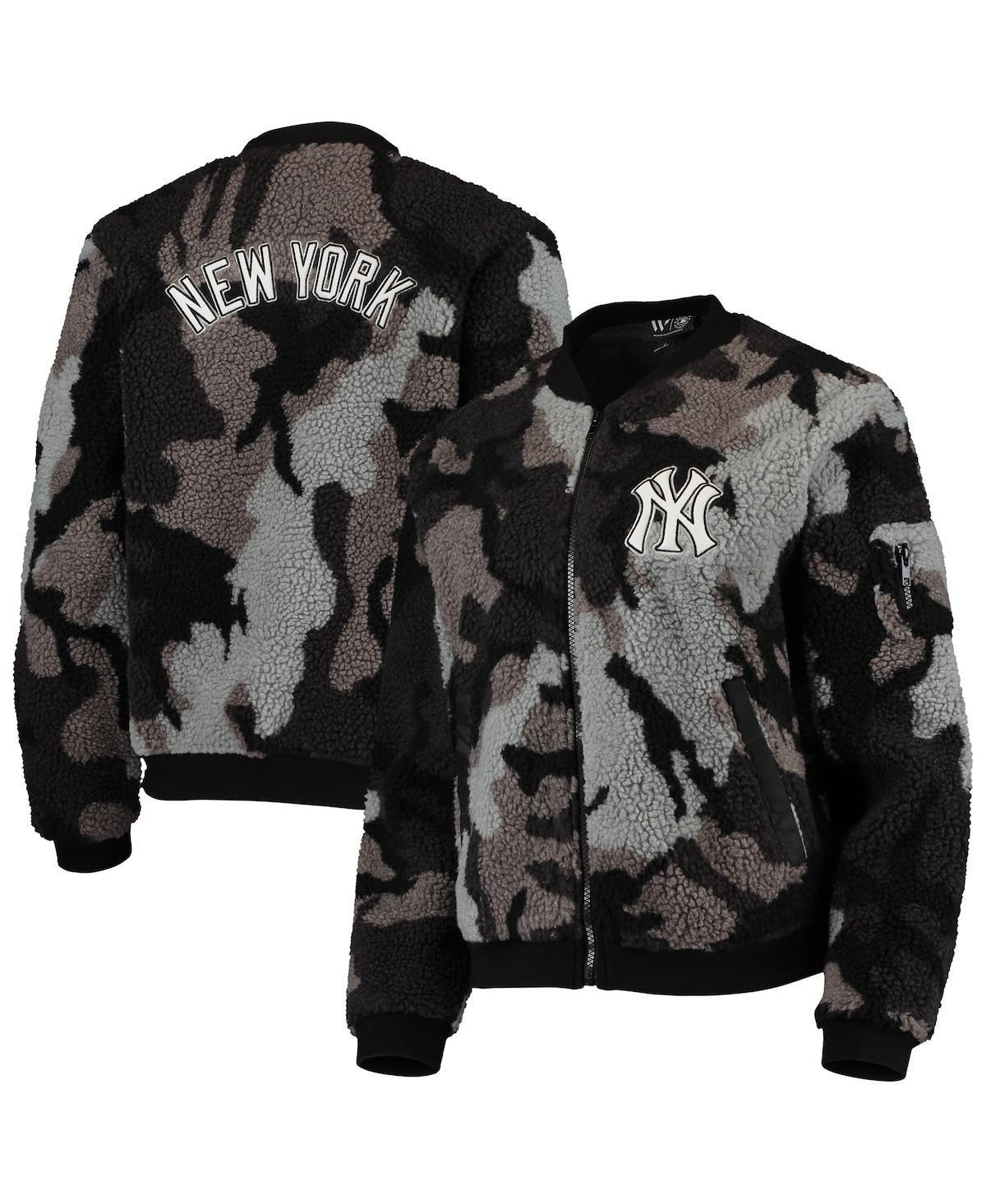 Womens The Wild Collective Black New York Yankees Camo Sherpa Full-Zip Bomber Jacket Product Image